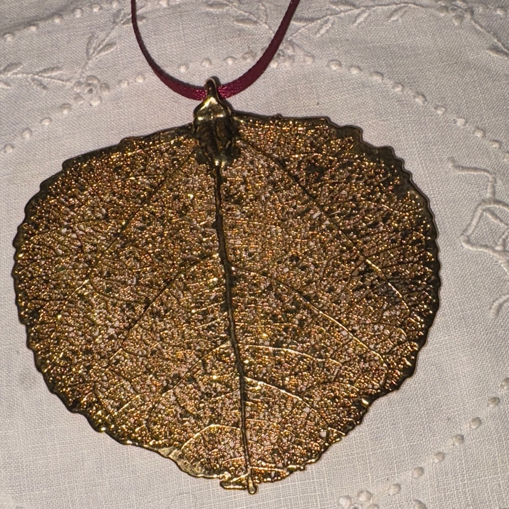 Gold Leaf Large Pendant with Pink Ribbon $22 - Picture 2 of 4